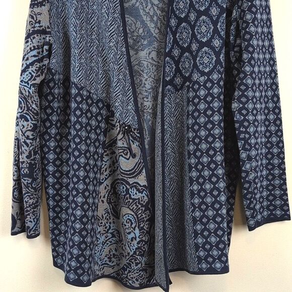 J. Jill Blue Mixed Print Knit Open Cardigan Size Medium Tall - Picture 7 of 12